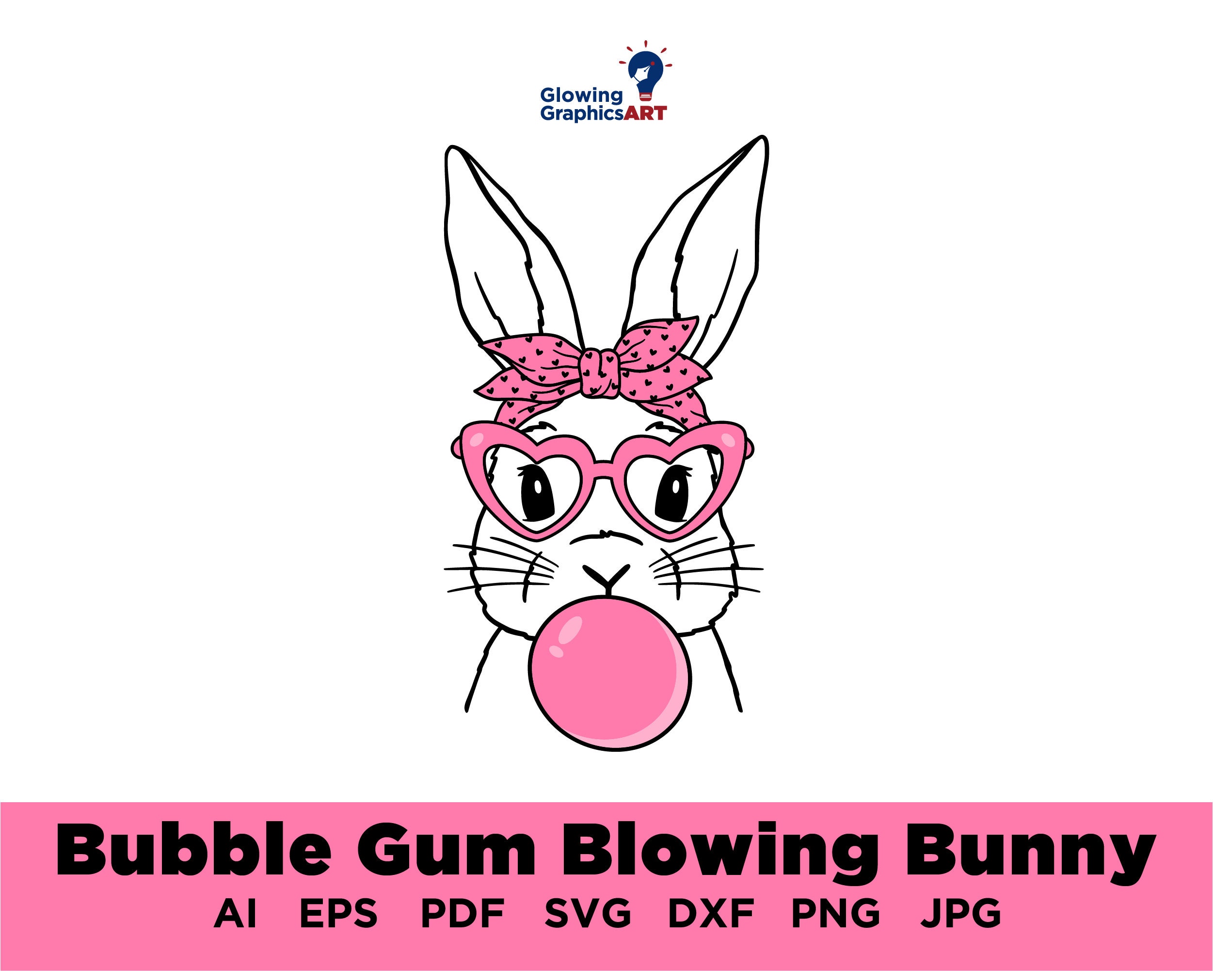 Bubble Gum Bunny Svg Png, Cute Bunny Rabbit With Bandana Glasses