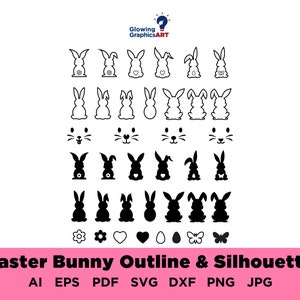 Pâques lapin forme SVG, lapin DXF, lapin forme Svg, contour lapin Svg, lapin Silhouette, papillon, oeuf de Pâques, lapin SVG Cricut, fichier de coupe, eps