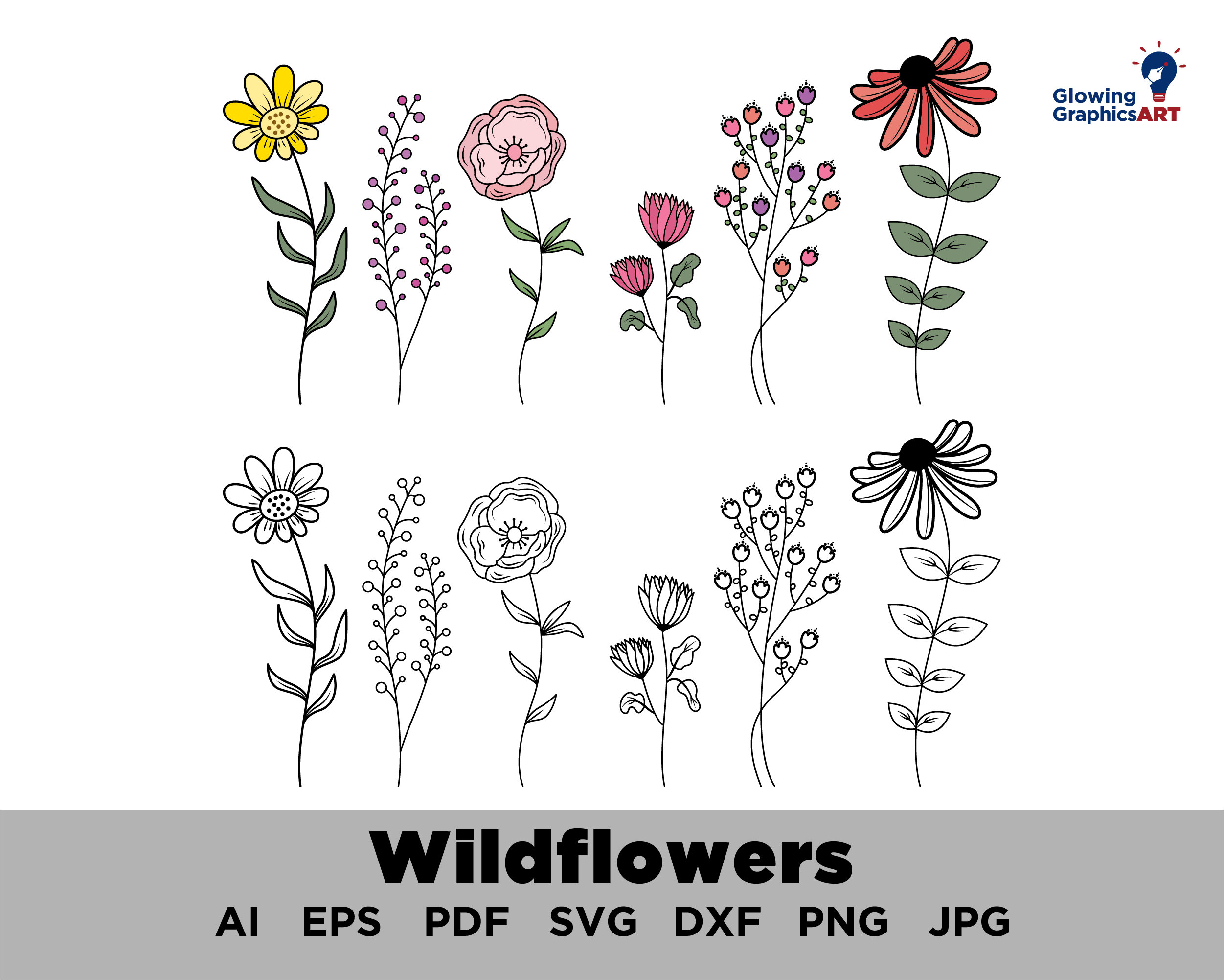 Wildflowers svg, Wild flower svg, Floral svg, Flower svg, Minimalist flower svg, Botanical SVG cricut and Silhouette, Instant Download