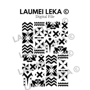 May include: Black and white digital file with geometric patterns. The design includes zigzags, crosses, and floral-like shapes. The text "LAUMEI LEKA" and "DIGITAL FILE" are at the top.