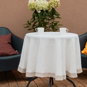 Round Linen Tablecloth | White Linen Table Decor | Oval Linen Table Cloth | Wide Hem Decor | Dining Tablecloth | Traditional Home Decor Gift