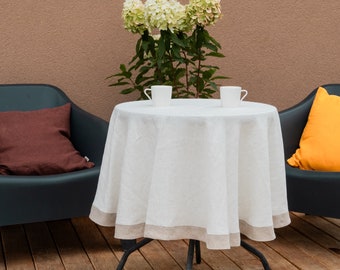 Rond linnen tafelkleed | Wit linnen tafeldecor | Ovaal linnen tafelkleed | Decor met brede zoom | Eettafelkleed | Traditioneel huisdecor cadeau