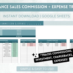 Insurance Agent Sales Commission Tracker Google Sheets Track Expenses Commissions and Overall Profit