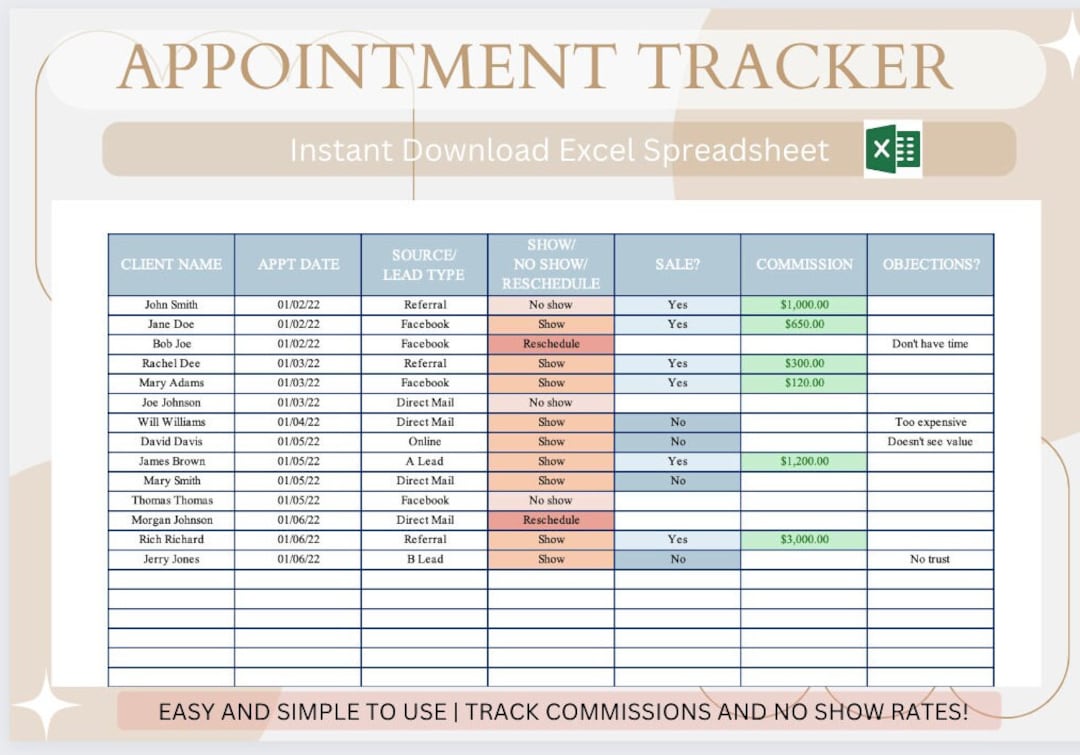 Appointment Tracker Spreadsheet Track Appointments With Clients Appointment Tracker Spreadsheet Track Appointments With Clients