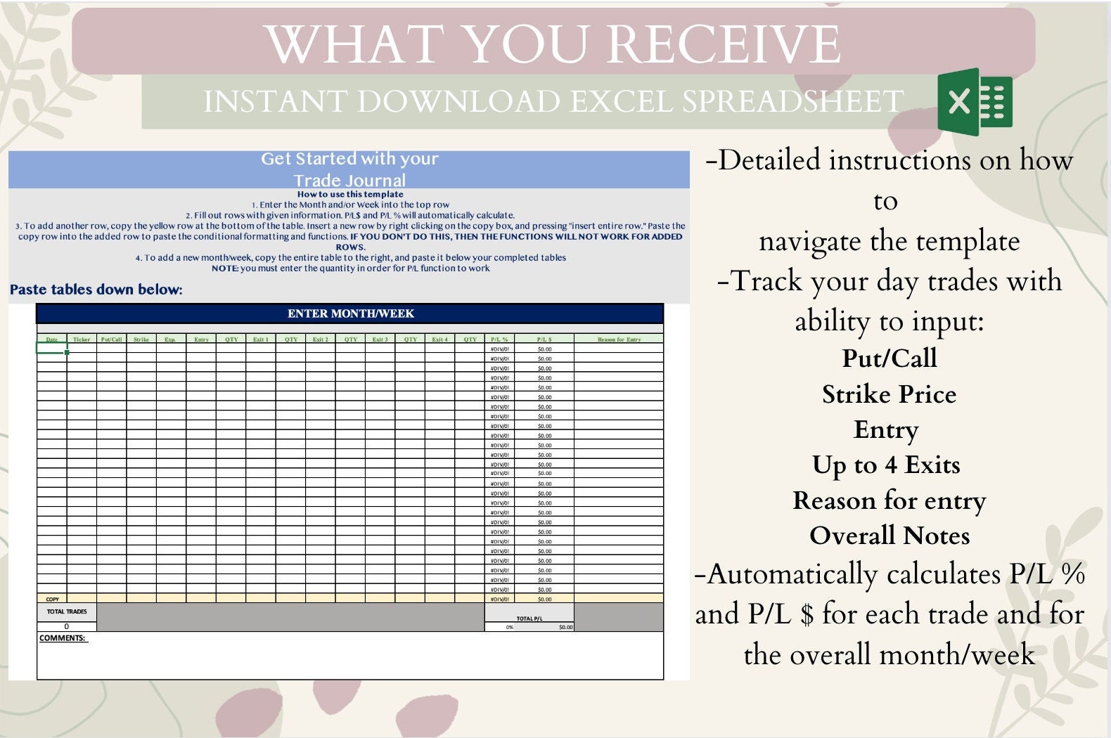 Options Trading Journal: Excel Spreadsheet Tracker (digital Download ...