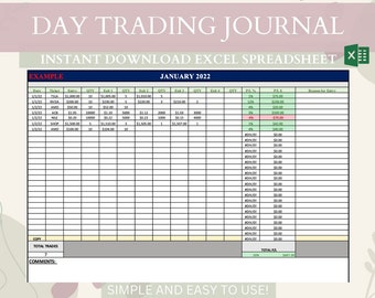 Trade Journal Trade Tracker Investment Spreadsheet Excel for Day Traders