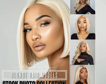 Blonde Black Women Stock Photos | Instant Download | High-Quality Hair Images | Beauty Melanin AI Models | 613 Bleach Blonde Extensions Wigs