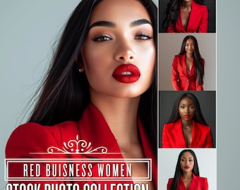 Professional Women Stock Photos | African American Boss Ladies | CEO Brand Entrepreneurs Red Business Suit| Instant Download | AI Models