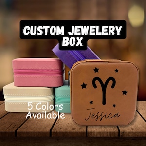 Personalized Zodiac Sign Jewelry Box – Custom Engraved Star Sign Keepsake Gift for Astrology Lovers, Zodiac sign & Name Engraving