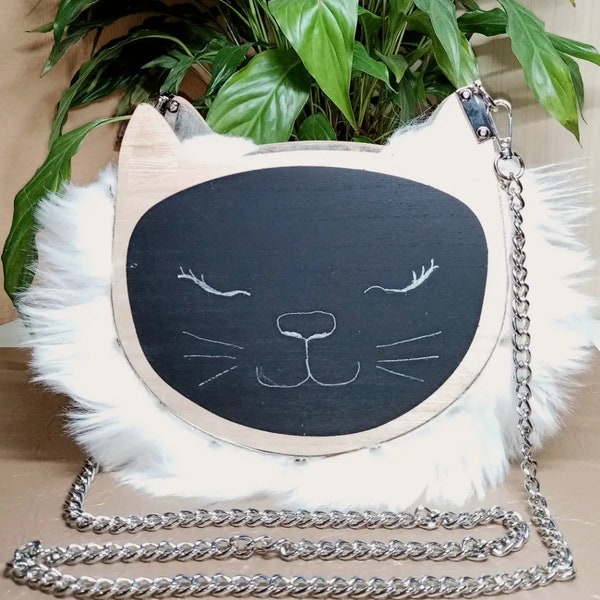 sac bandoulière tête de chat, pièce unique, fabrication artisanale,sac original