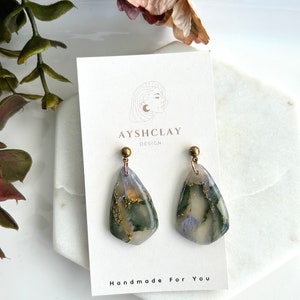 Green Marble Earrings | Handmade Polymer Clay Earrings | Custom Dangle Earrings|Gift for her| Unique Earrings| Clay Earrings| Boho Earrings.
