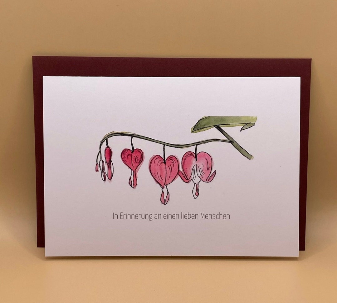 Moderne Trauerkarte Tränendes Herz Dicentra Aquarell DIN A6 Klappkarte