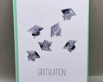 Gratulation zum Schulabschluss Examen Abitur Bachelor Master Doktorhut Absolventenhut Mortarboard DIN A6 Karte mit Kuvert/Umschlag Postkarte