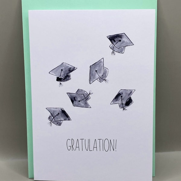 Gratulation zum Schulabschluss Examen Abitur Bachelor Master Doktorhut Absolventenhut Mortarboard DIN A6 Karte mit Kuvert/Umschlag Postkarte