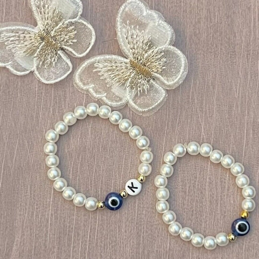 Evil Eye Pearl Bracelet for Baby Evil Eye Bracelet With Initials Kids