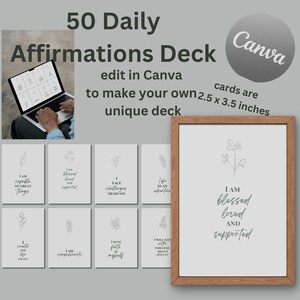 Afirmaciones Diarias - Baraja de 50 Cartas - Tarjetas de Amor Propio - Imprimibles - Tarjetas Canva Personalizables