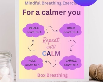 Box Breathing Guide - Customizable Template - Meditation Printable - Self Calming Graphic - Great for Kids and Adults - Canva Template