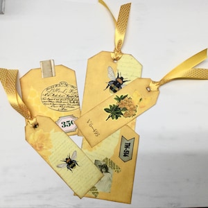 Junk Journal Tags - Golden Honeybee Tags - Vintage Style Printable Ephemera - Scrapbook - Bookmarks -