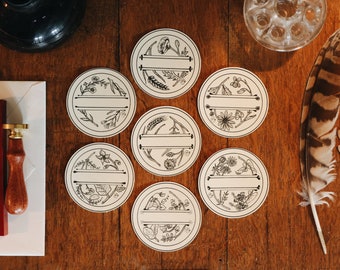 Set of 7 blank round labels with white background for jars