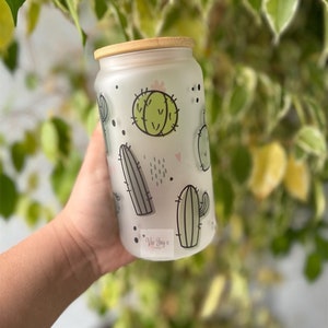 Succulent Cup | 16oz Glass Can | Frosted Glass