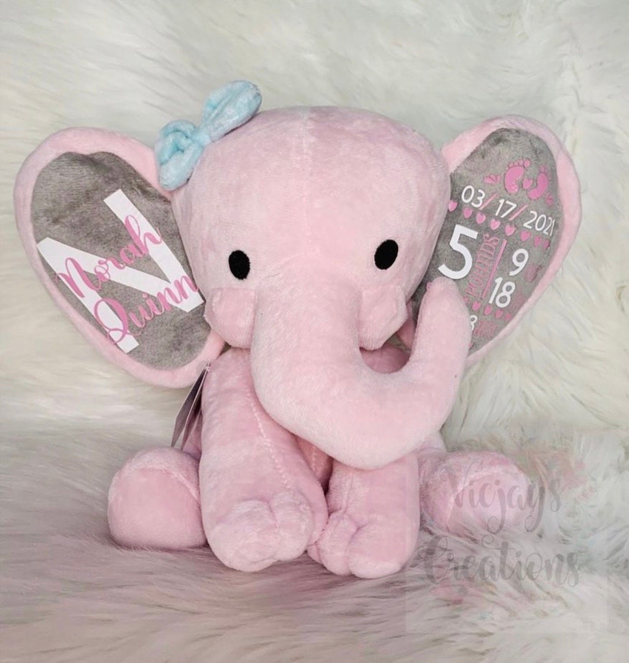 Elephant With Birth Stats Pink Elephant Birth Announcement
