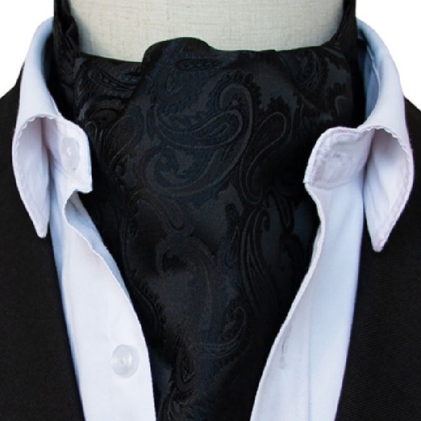 LUXURY MEN TIE Men Cravat | Ascot Cravat | Groom Cravat | Silk Ascot | Cravat | Ascot | Gifts For Him | Neck tie | Black Cravat | Black Tie