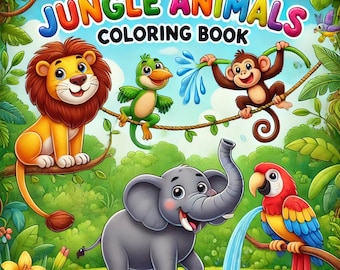 Jungle Animals Kids Coloring Book Digital Download | 10 Printable Pages | Instant Download PDF | Toddlers & Young Kids Screen Free Playtime