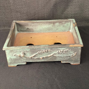 Bonsai pot / rectangular / copper green. Pot à bonsaï / rectangulaire / vert cuivre.