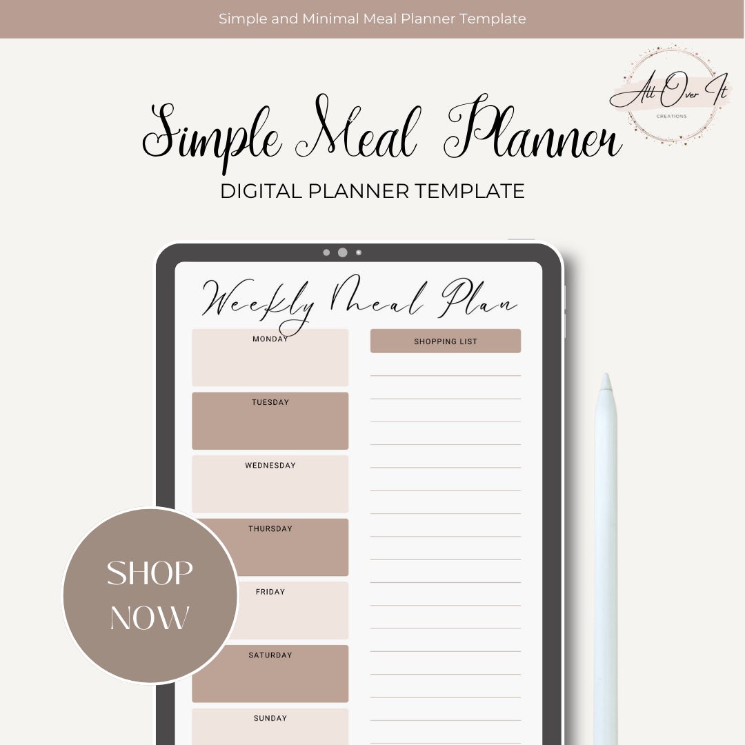 Weekly Meal Planner Undated Planner Digital Meal Planner Digital ...