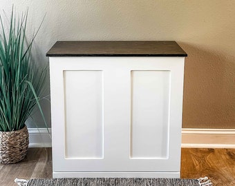 Double Style Dog Food Storage Cabinet, Container, Dry Pet Food Storage, Soft White with Flat Panel, Hinge Lift Top, Stained Top