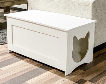 Hidden Litter Box Cover for Cats, White with Flat Panel, Cat Furniture, Minimalist, Cat Person, Litter Box Bench, Cat Bed, Cat House