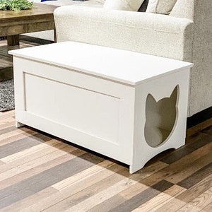 Hidden Litter Box Cover for Cats, White with Flat Panel, Cat Furniture, Minimalist, Cat Person, Litter Box Bench, Cat Bed, Cat House