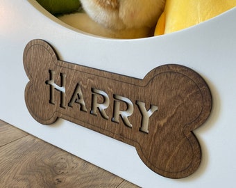 Personalized Dog Bone Sign, Laser Engraved Baltic Birch, Crate Tag