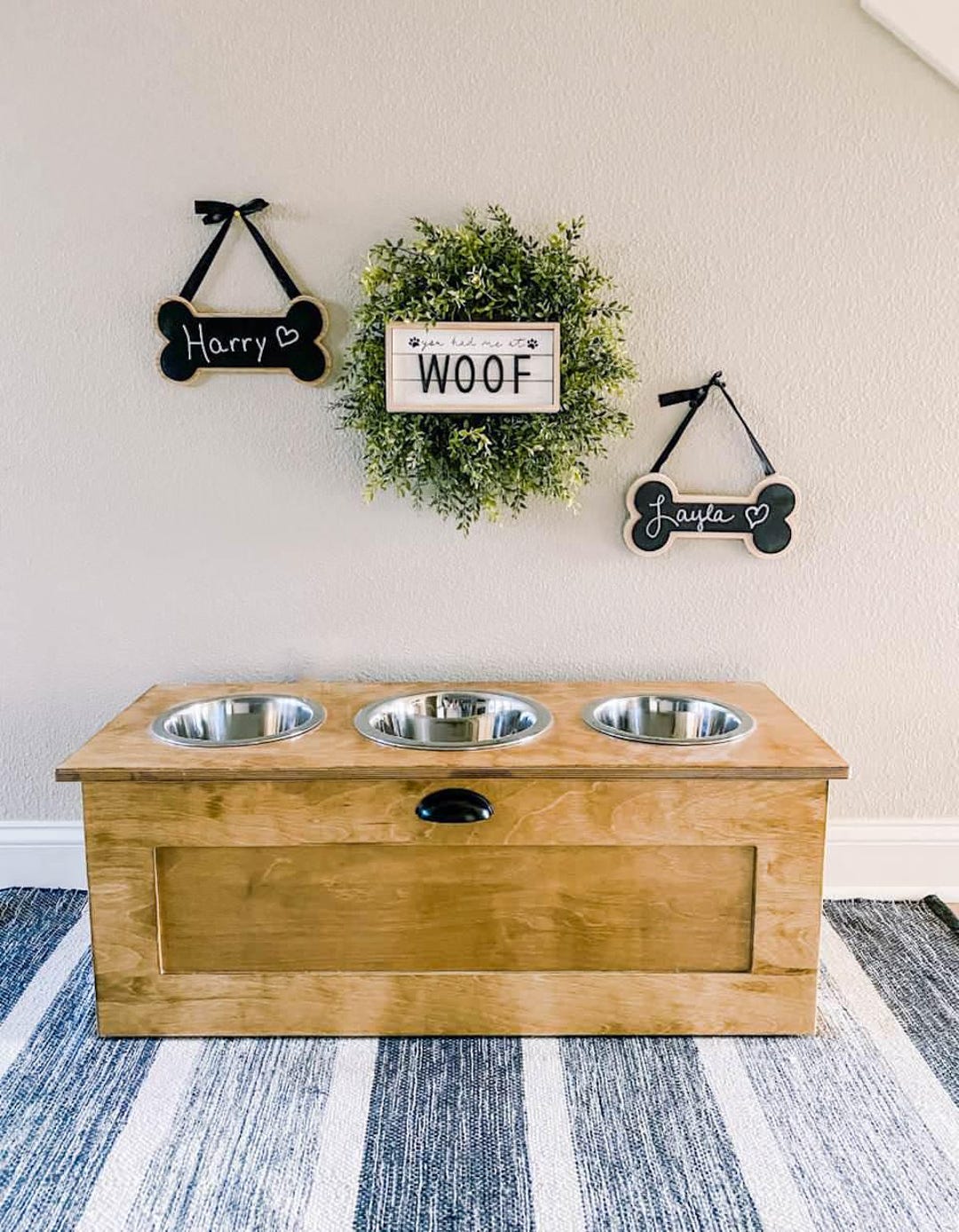 14 Inch, 3 Bowl - Elevated Pet Feeder, Dog Feeder, Raised Feeder, Golden  Oak Stain + Storage Drawer - Etsy