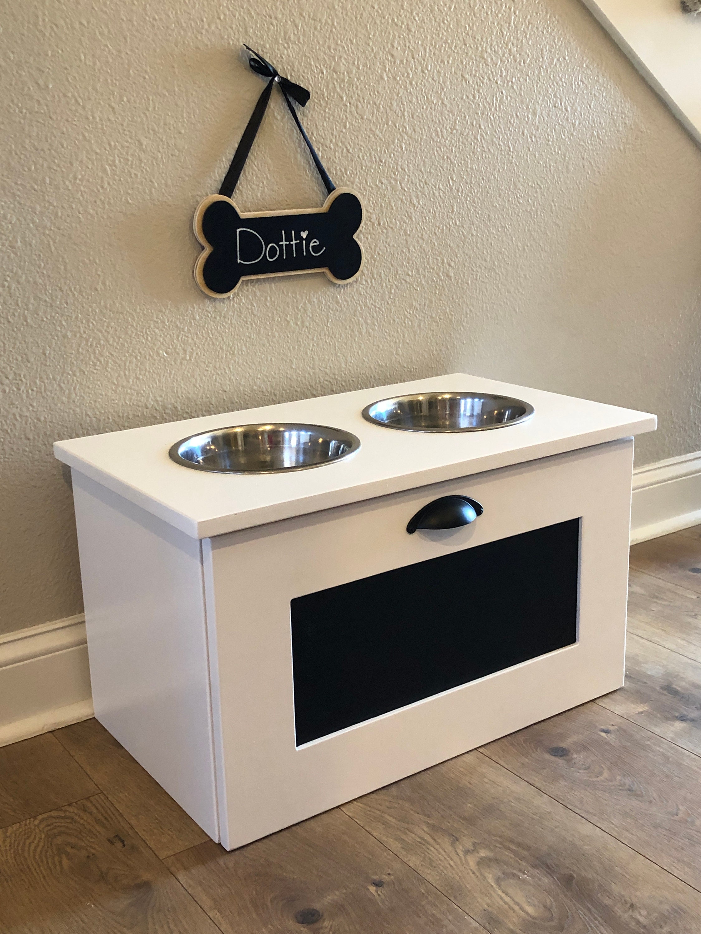 14 Inch, 2 Bowl Elevated Pet Feeder, Dog Feeder, Raised Feeder, White