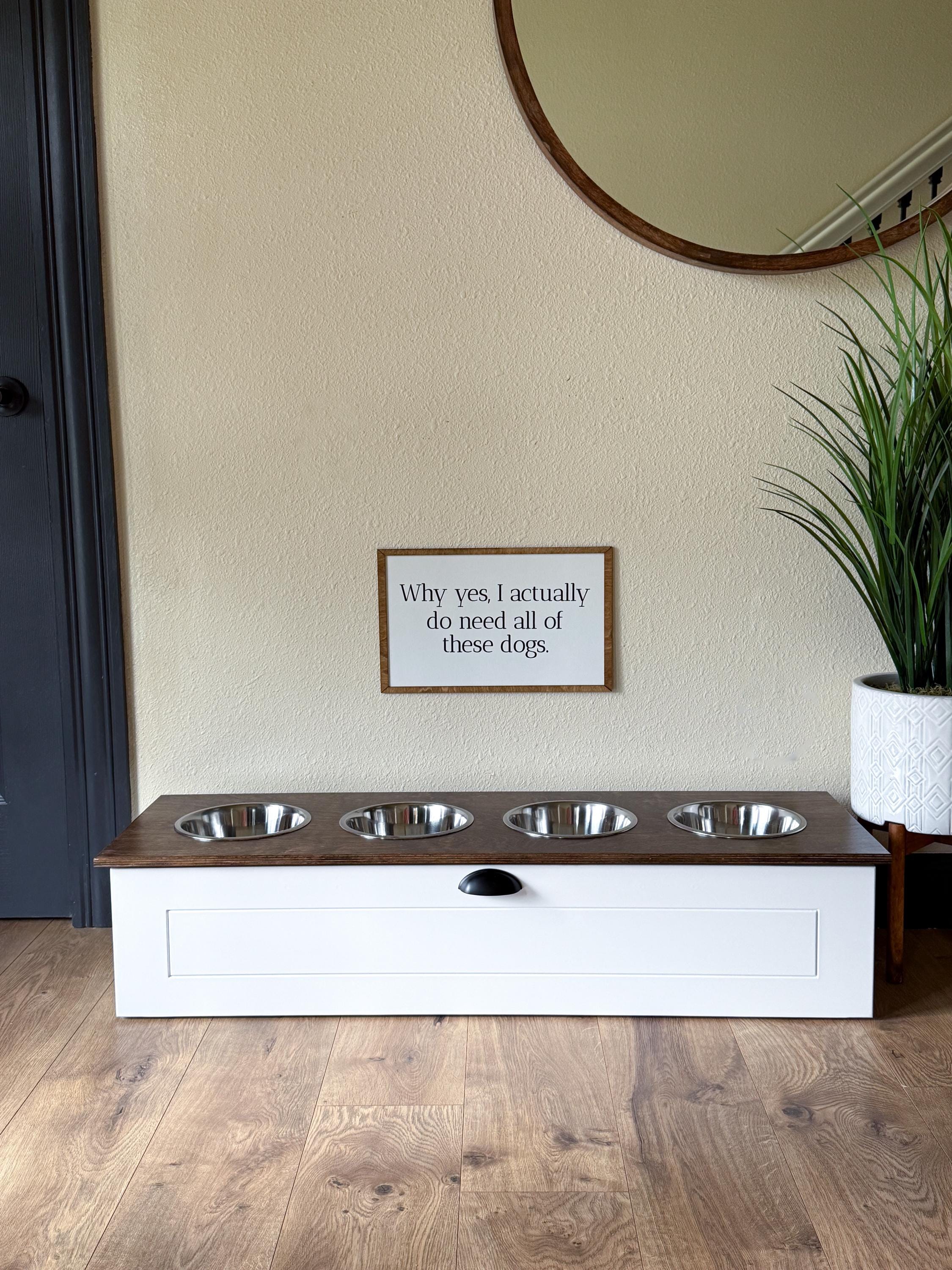 18 Inch, 4 Bowl - Elevated Pet Feeder, Dog Feeder, Raised Feeder, White  With Stained Top, Large Breed, Storage Drawer, Toy Box, Food Storage - Etsy