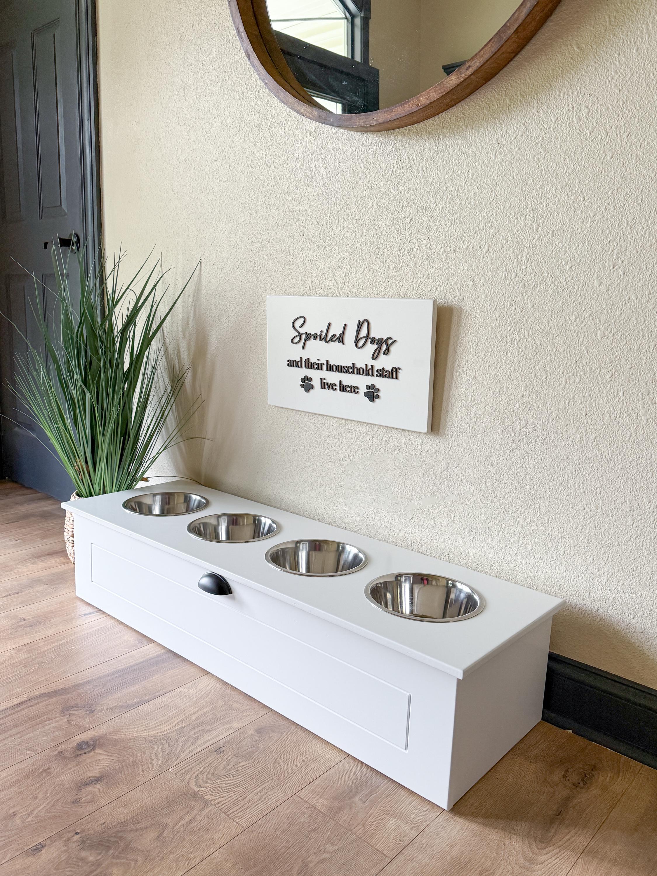 18 Inch, 4-bowl - Elevated Pet Feeder, Dog Feeder, Raised Feeder, White