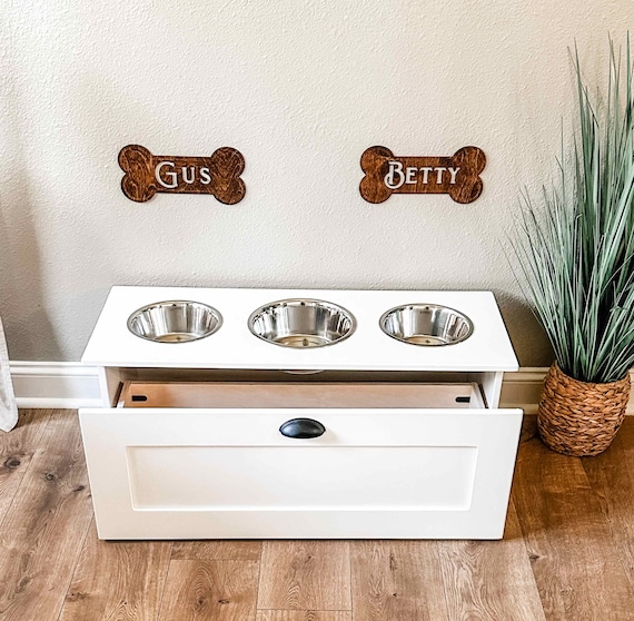 18 Inch, 3 Bowl - Elevated Pet Feeder, Raised Feeder, Dog Bowl, Dog Feeder,  White + Storage Drawer, Toy Box, Pet Parent, Farmhouse Drawer - Etsy