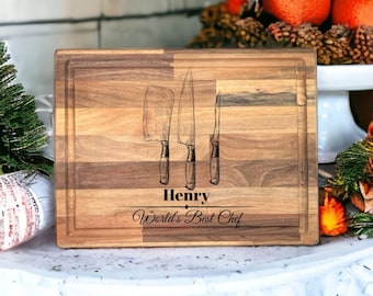 Personalisiertes Grill Geschenk für Papa, Benutzerdefiniertes Koch Brett für Männer, Walnuss BBQ Schneidebrett für Opa, personalisiertes Weihnachtsgeschenk für Ihn