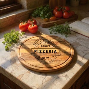 Custom Walnut Pizza Board for Dad, Personalized Wood Pizza Server for Him, Pizzeria Board xmas from Kids, Engraved Pizza Maker Gift