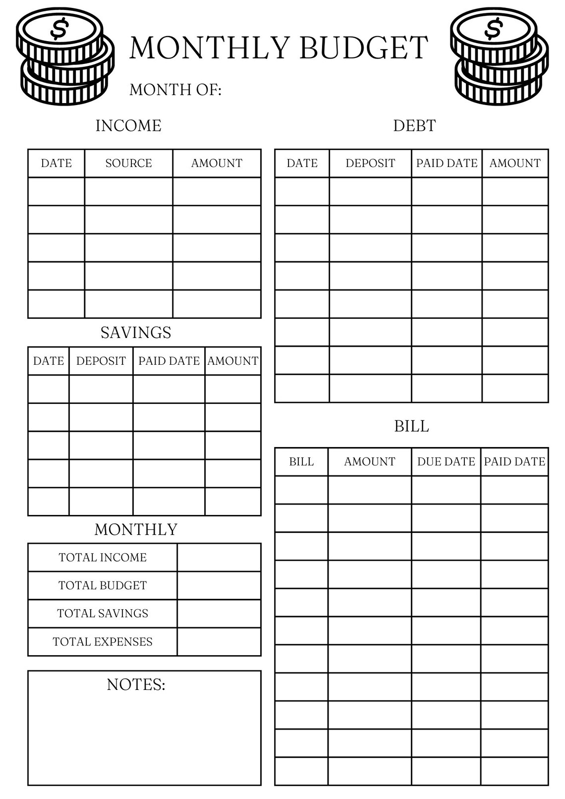 Downloadable Monthly Budget Planner Etsy