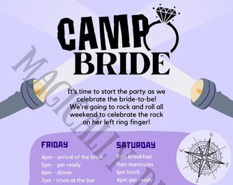 Camp Bride Bachelorette Itinerary - Digital File