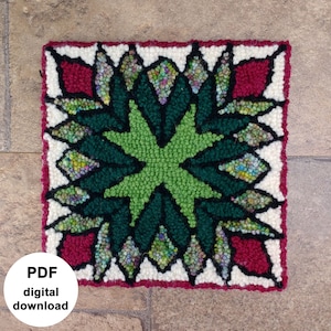 Punch Needle beginner pattern tutorial, PDF DIGITAL download, trivet/table mat, quilt block , rug hooking, Needle Punch pattern Oxford style