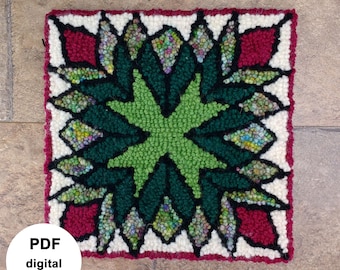 Tutorial de patrón para principiantes Punch Needle, descarga DIGITAL en PDF, salvamanteles/tapete de mesa, bloque de edredón, enganche de alfombra, patrón Needle Punch estilo Oxford