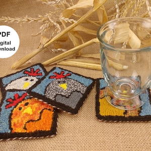 Punch Needle Pattern tutorial PDF, Beginner Needle Punch Oxford, Rug hooking, DIGITAL pattern, instant download, chicken coaster/mug rug