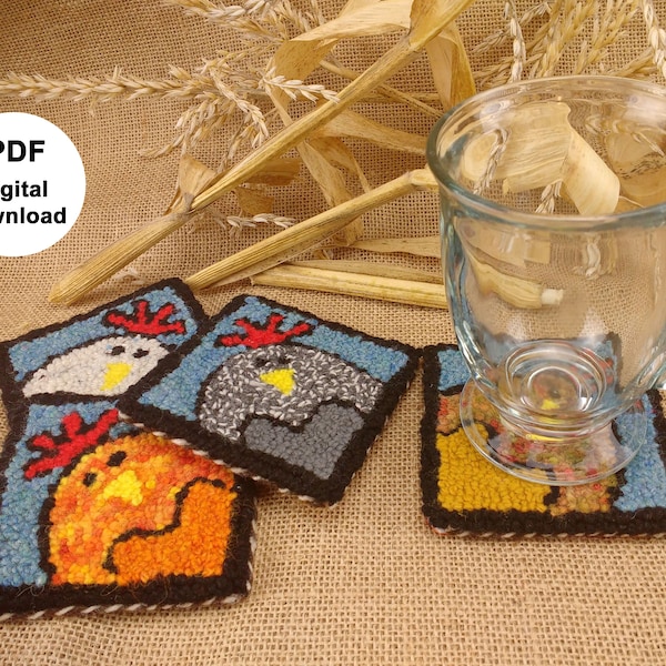 Punch Needle Pattern tutorial PDF, Beginner Needle Punch Oxford, Rug hooking, DIGITAL pattern, instant download, chicken coaster/mug rug