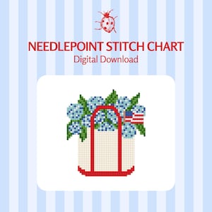 Hydrangea & American Flag Boat Tote Needlepoint/Cross Stitch Chart | PDF Instant Download
