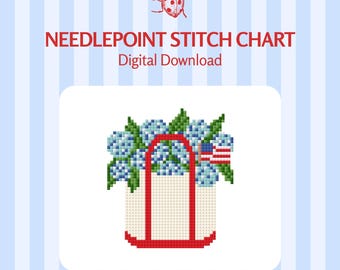 Hortensias et bateau drapeau américain pour broderie/point de croix | Téléchargement instantané PDF