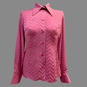 100% Pure Silk Rose Pink Geometric Blouse Shirt Top | Capsule Wardrobe | Chic Workwear | Monochrome Colour | Handmade in London, England