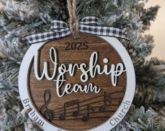 Worship Team Church Ornament, custom praise team gift, gift for worship leader, church name Christmas ornament, gift for church friends